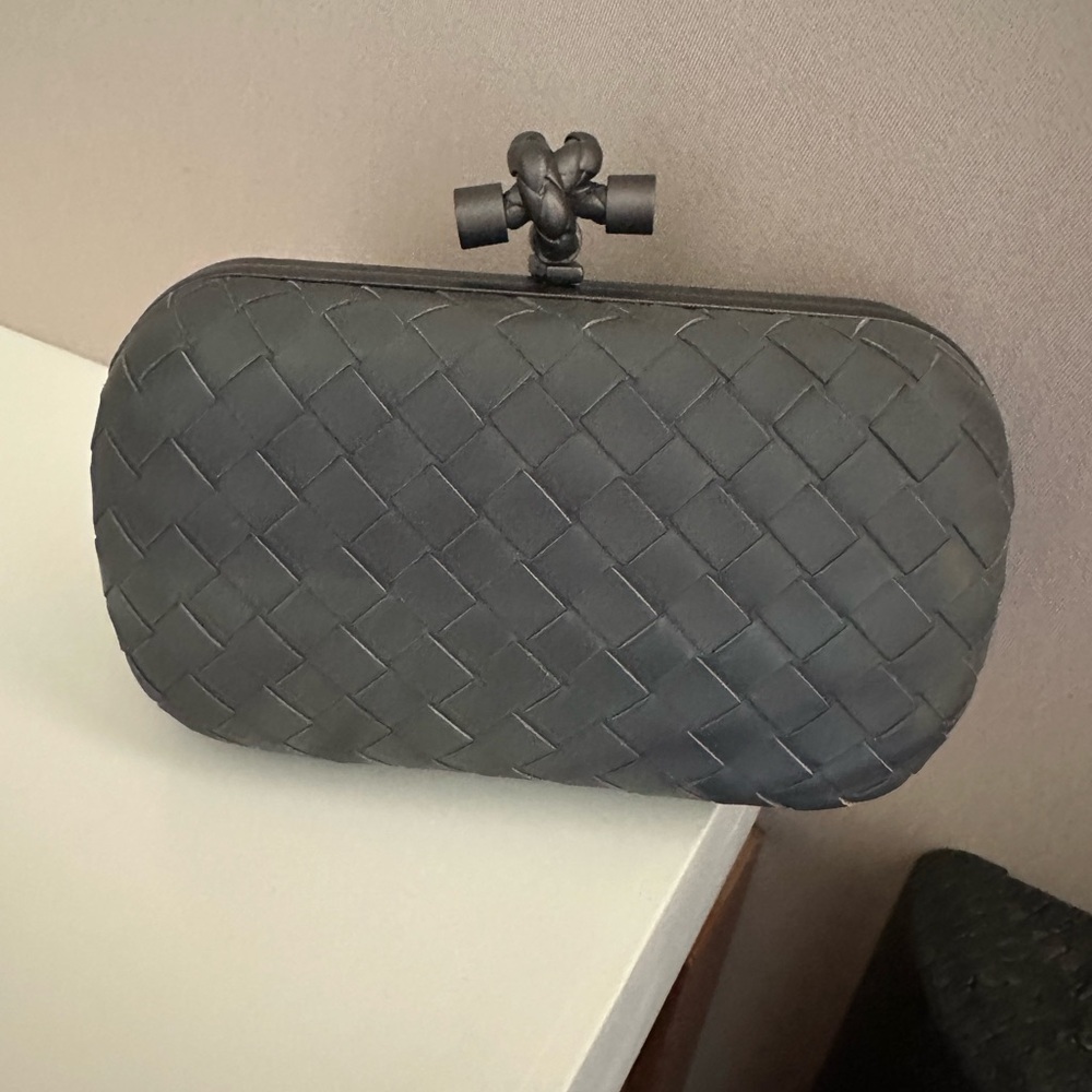 Bottega Veneta Gray Woven Clutch with Chain